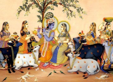 150の主題の芸術作品 Painting - ラダ・クリシュナ 37 ヒンドゥー教